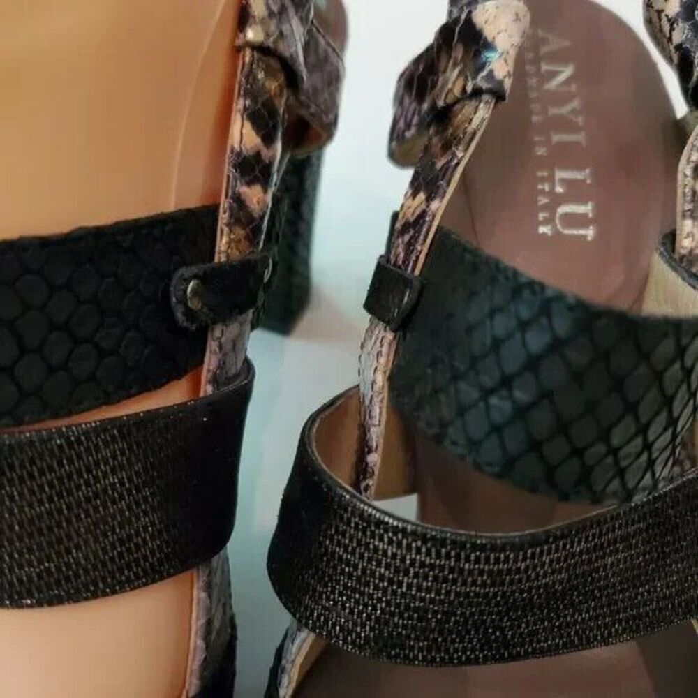 LN! Anyi Lu Python Heel Sandals womens size 36.5 / 6 Mixed Animal Print textures - Picture 4 of 5